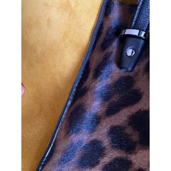 Jimmy Choo Leopard Twist Tote Suede Leather Trim Calf Hair Mustard Yellow Italy - Picture 14 of 16